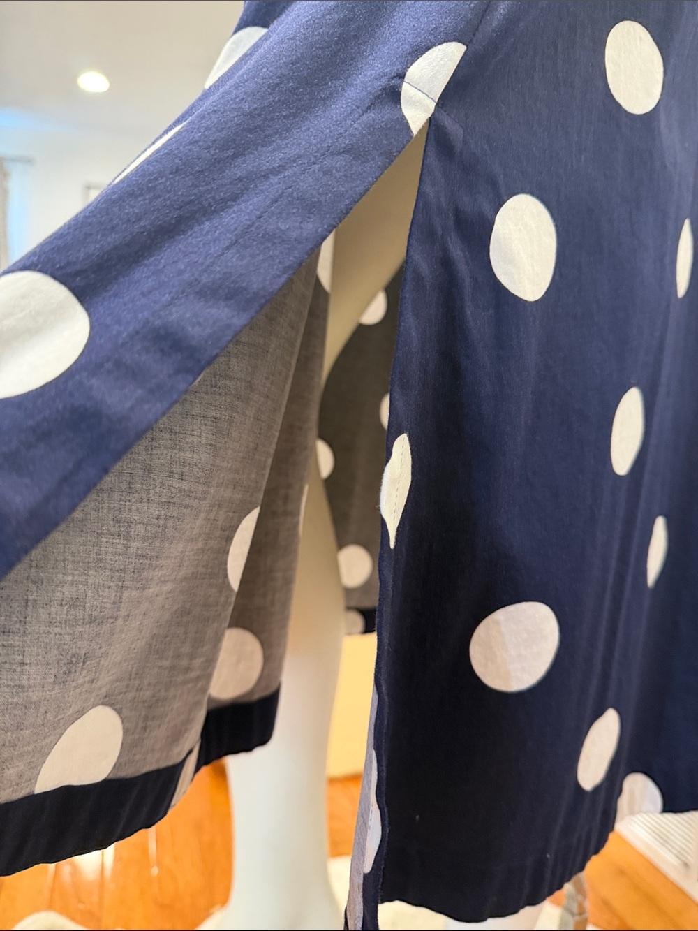 Anne Klein Navy & White Polka Dots womens Cotton Midi Dress With Sash Dress Sz S - Picture 6 of 9